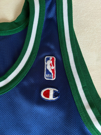 Champion Dallas Mavericks Jason Kidd #5 Jersey Size 44 Navy Blue Green Mesh 90s NBA