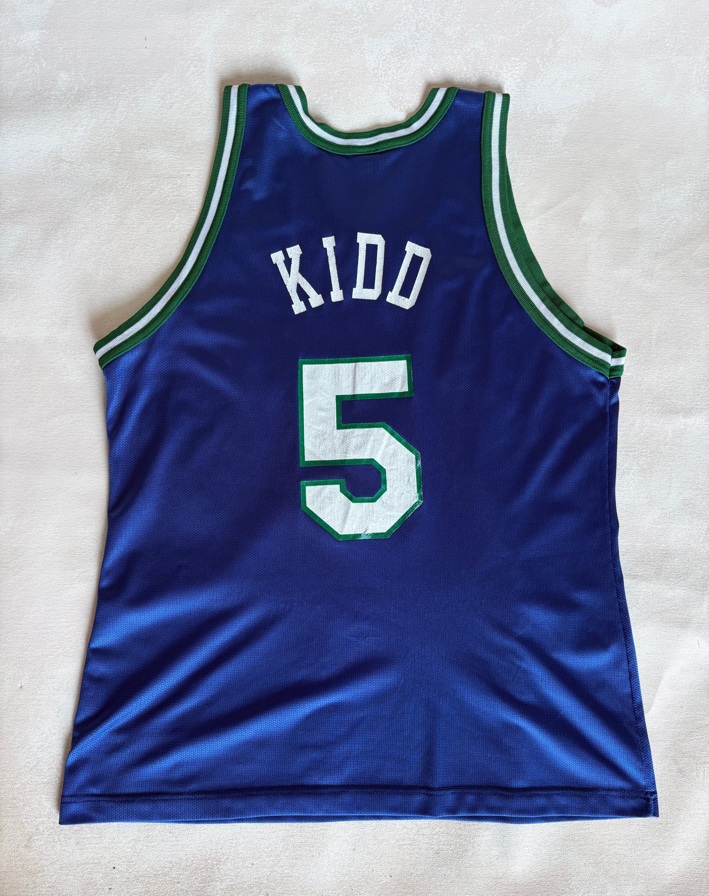 Champion Dallas Mavericks Jason Kidd #5 Jersey Size 44 Navy Blue Green Mesh 90s NBA