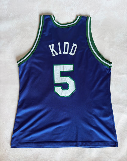 Champion Dallas Mavericks Jason Kidd #5 Jersey Size 44 Navy Blue Green Mesh 90s NBA