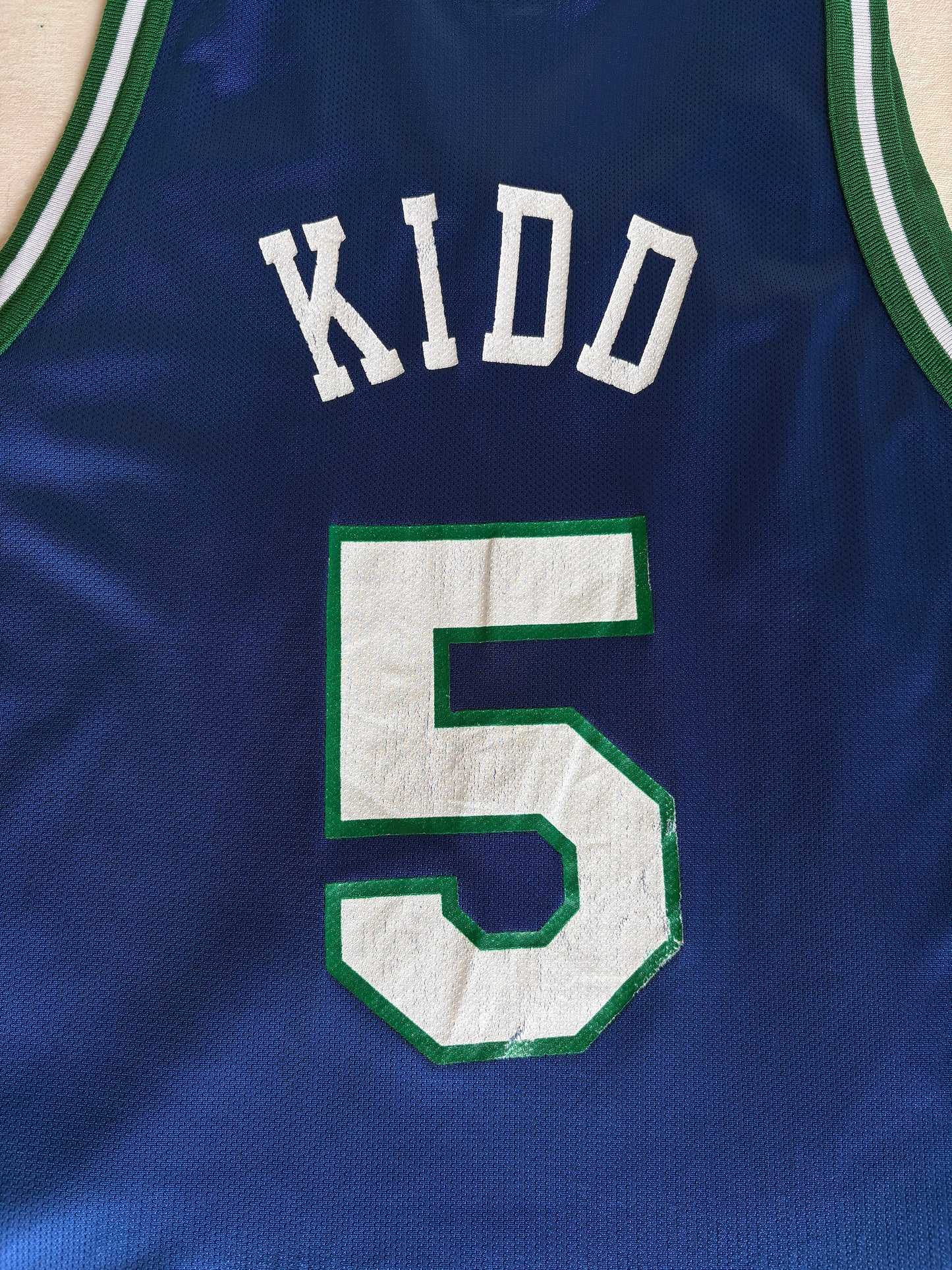 Champion Dallas Mavericks Jason Kidd #5 Jersey Size 44 Navy Blue Green Mesh 90s NBA