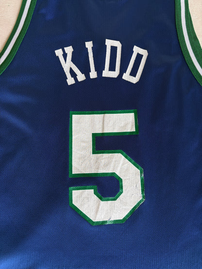 Champion Dallas Mavericks Jason Kidd #5 Jersey Size 44 Navy Blue Green Mesh 90s NBA