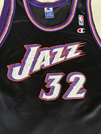 Champion Utah Jazz #32 Malone Jersey Size 48 Black Mesh Vintage 90s NBA