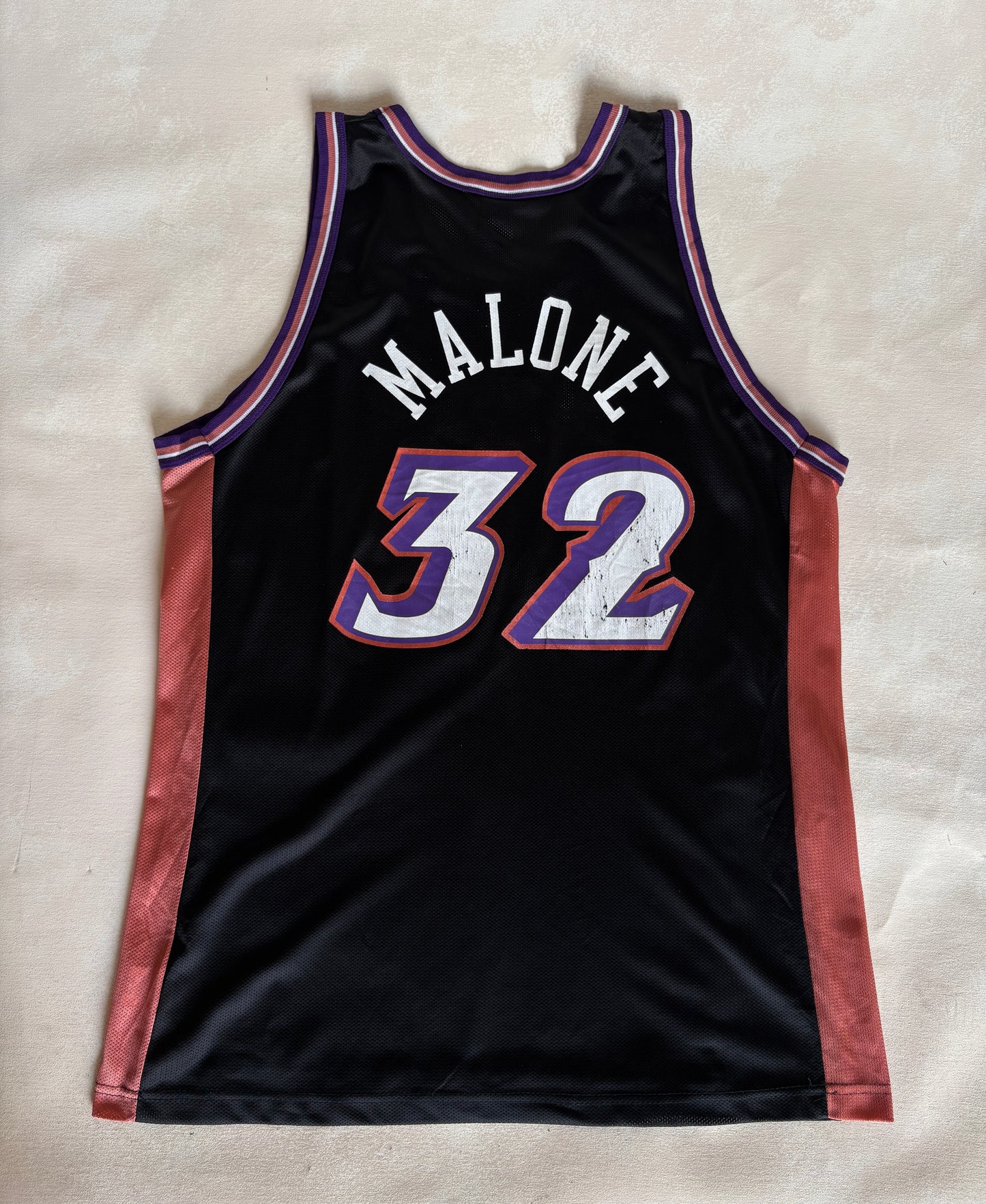 Champion Utah Jazz #32 Malone Jersey Size 48 Black Mesh Vintage 90s NBA