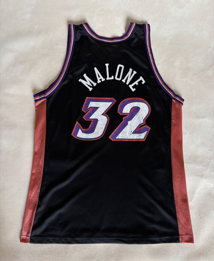 Champion Utah Jazz #32 Malone Jersey Size 48 Black Mesh Vintage 90s NBA
