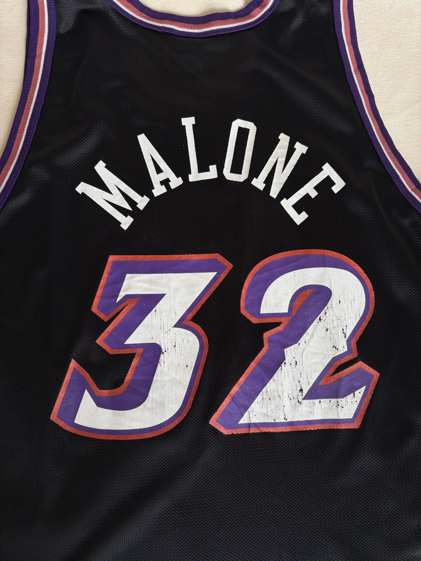 Champion Utah Jazz #32 Malone Jersey Size 48 Black Mesh Vintage 90s NBA
