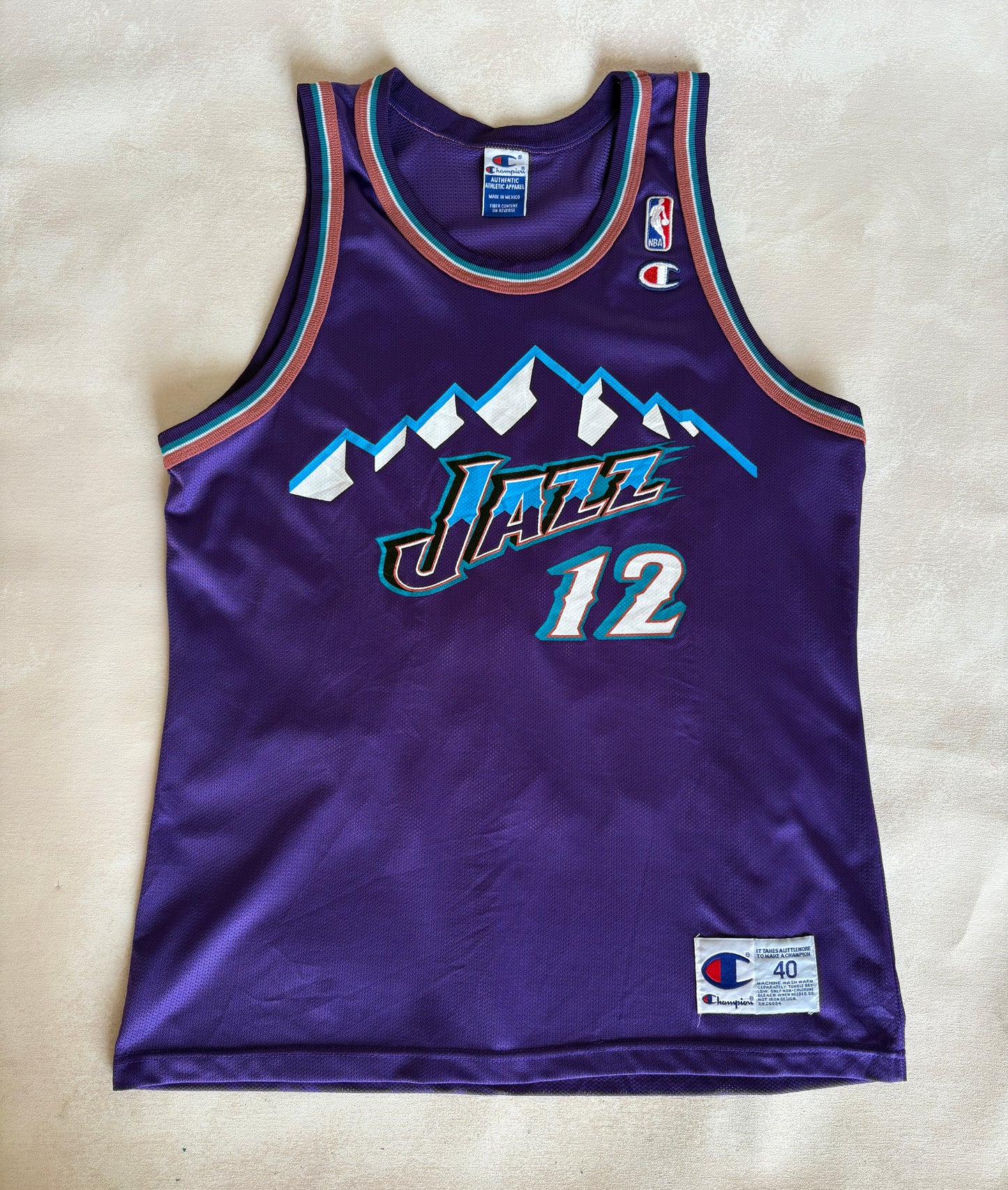 Champion Utah Jazz #12 Stockton Jersey Size 40 Purple Mesh Vintage 90s NBA