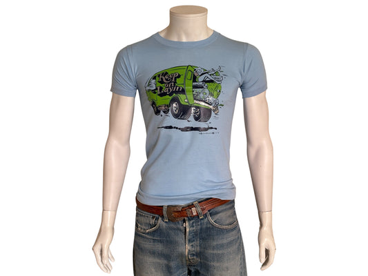Vintage 1978 “Keep on Layin” t-shirt with 70s van graphic and funny carpet installer theme, size small