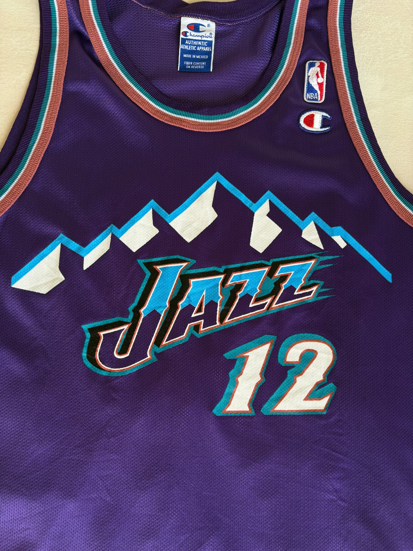 Champion Utah Jazz #12 Stockton Jersey Size 40 Purple Mesh Vintage 90s NBA