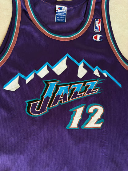 Champion Utah Jazz #12 Stockton Jersey Size 40 Purple Mesh Vintage 90s NBA
