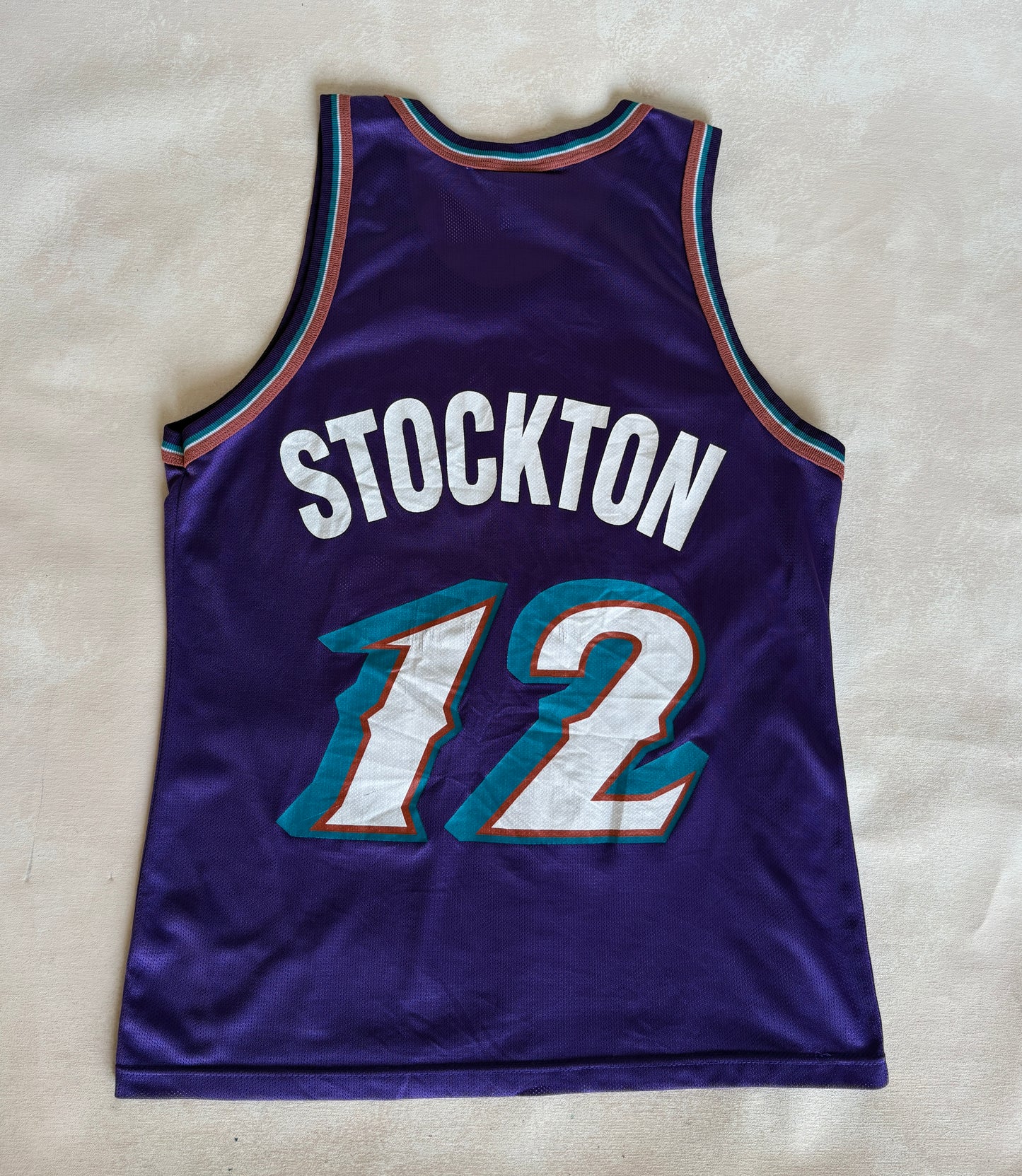 Champion Utah Jazz #12 Stockton Jersey Size 40 Purple Mesh Vintage 90s NBA