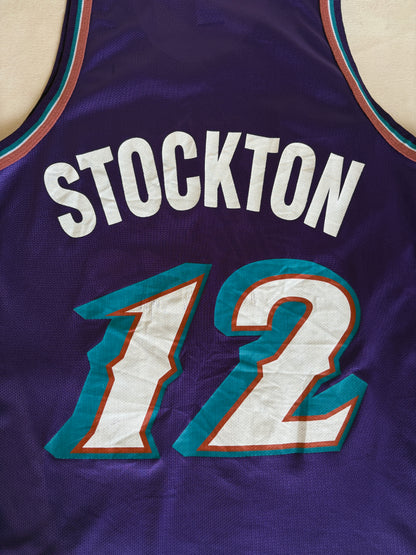 Champion Utah Jazz #12 Stockton Jersey Size 40 Purple Mesh Vintage 90s NBA