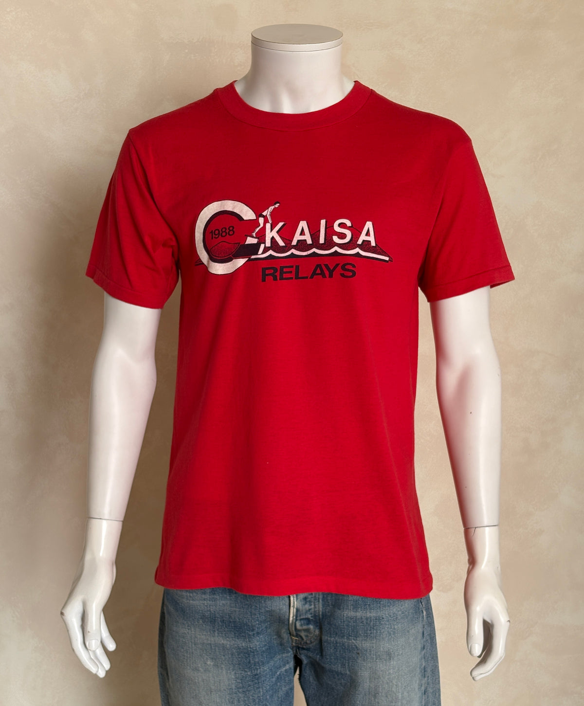 Vintage 1988 KAISA Relays tee – bold aquatic competition graphic with retro energy. Large-AJ357 Studio