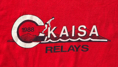 Vintage 1988 KAISA Relays tee – bold aquatic competition graphic with retro energy. Large-AJ357 Studio