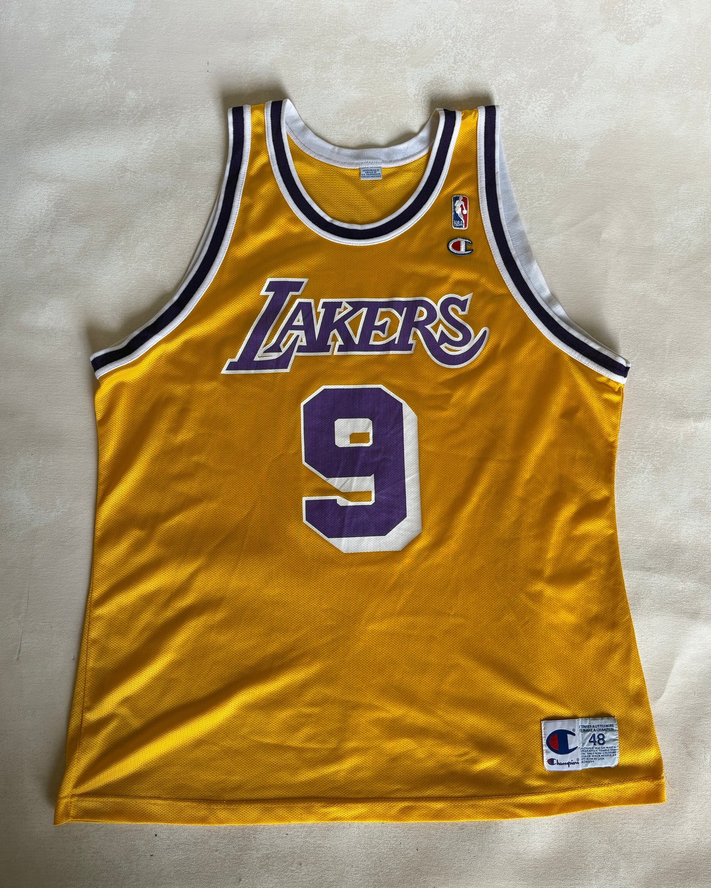 Champion LA Lakers #9 Van Exel Jersey Size 48 Gold Mesh Vintage 90s NBA