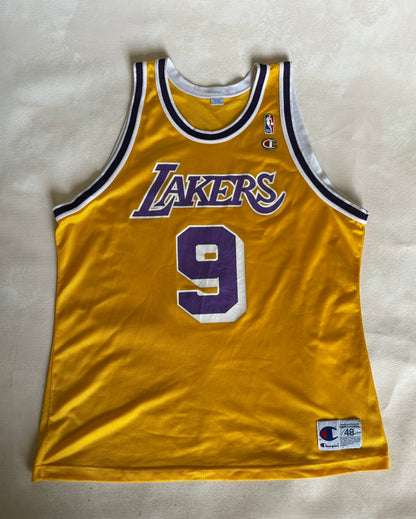 Champion LA Lakers #9 Van Exel Jersey Size 48 Gold Mesh Vintage 90s NBA