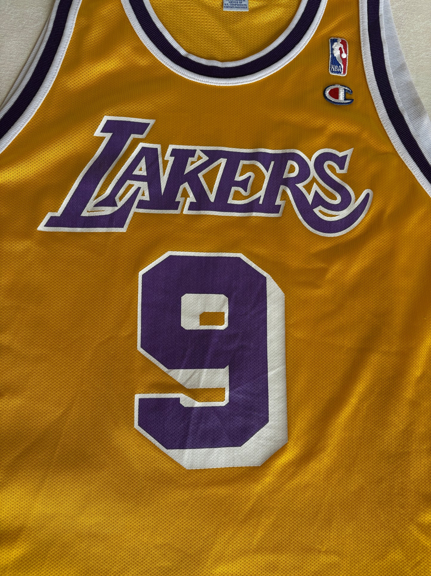 Champion LA Lakers #9 Van Exel Jersey Size 48 Gold Mesh Vintage 90s NBA