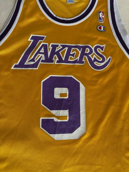 Champion LA Lakers #9 Van Exel Jersey Size 48 Gold Mesh Vintage 90s NBA