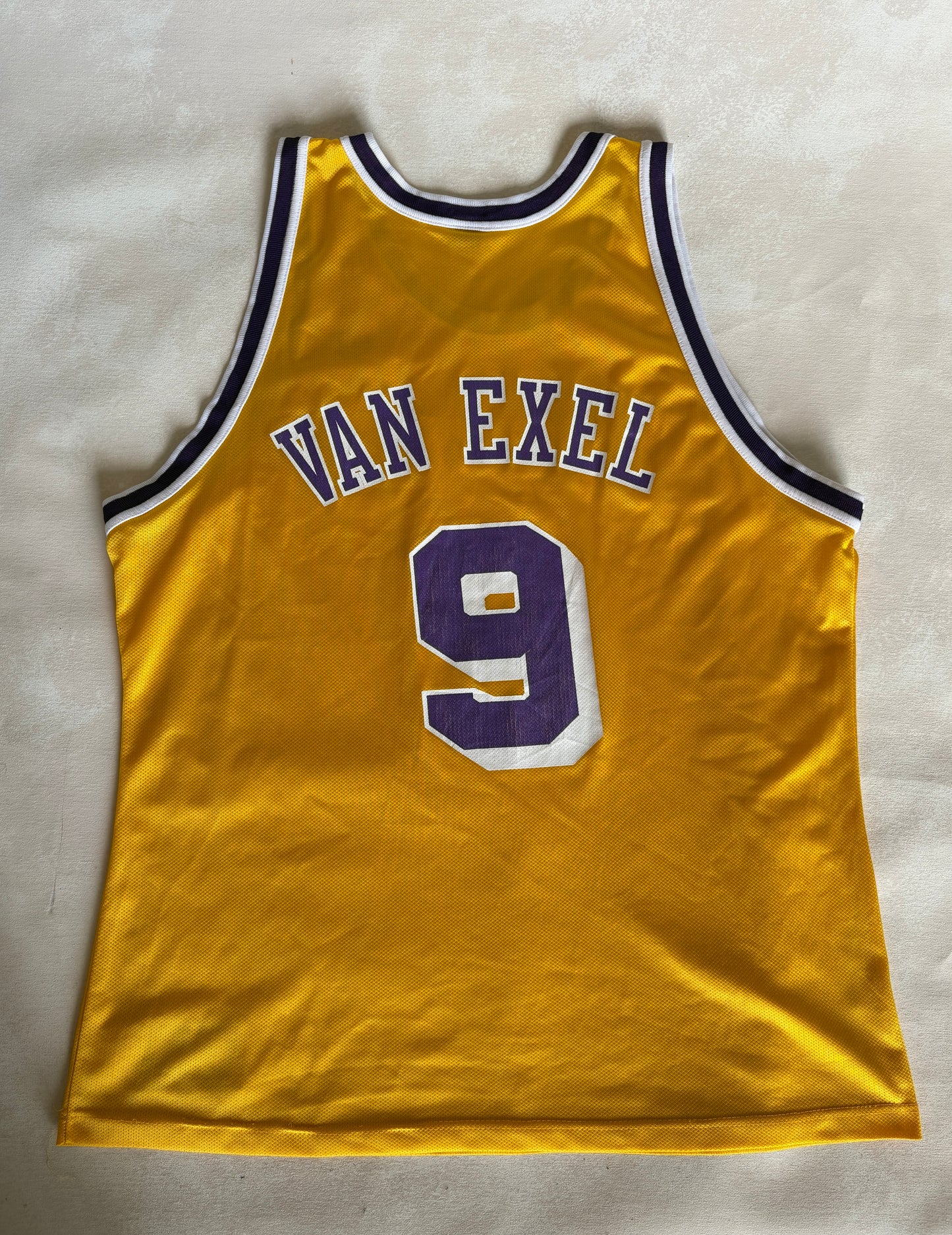 Champion LA Lakers #9 Van Exel Jersey Size 48 Gold Mesh Vintage 90s NBA