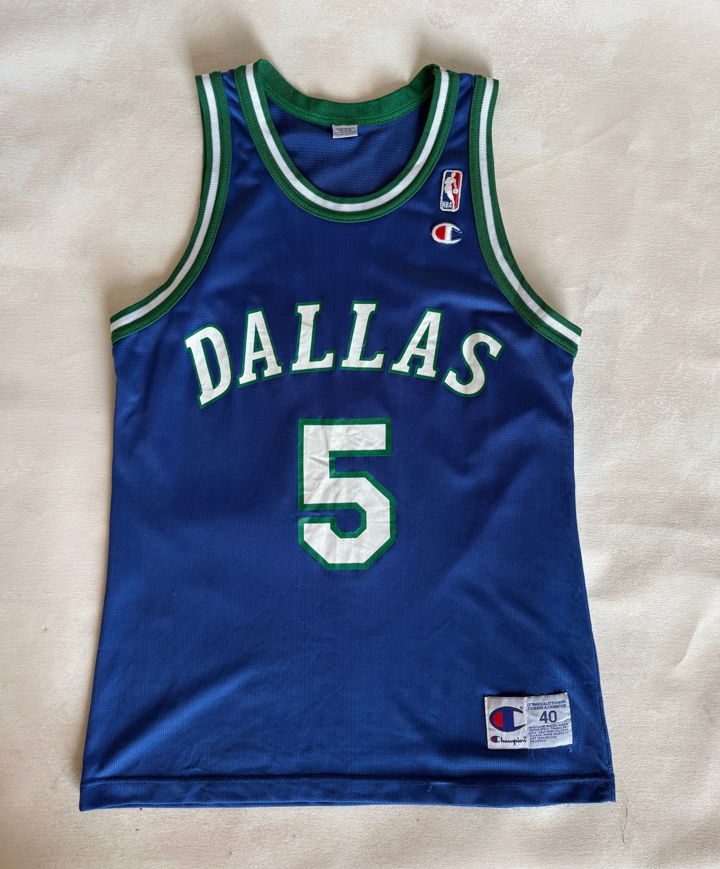 Champion Dallas Mavericks #5 Kidd Jersey Size 40 Blue Mesh Vintage 90s NBA