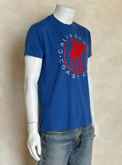 Vintage 80s California Coast Club tee – bold SoCal vibes with retro palm tree print. Large-AJ357 Studio