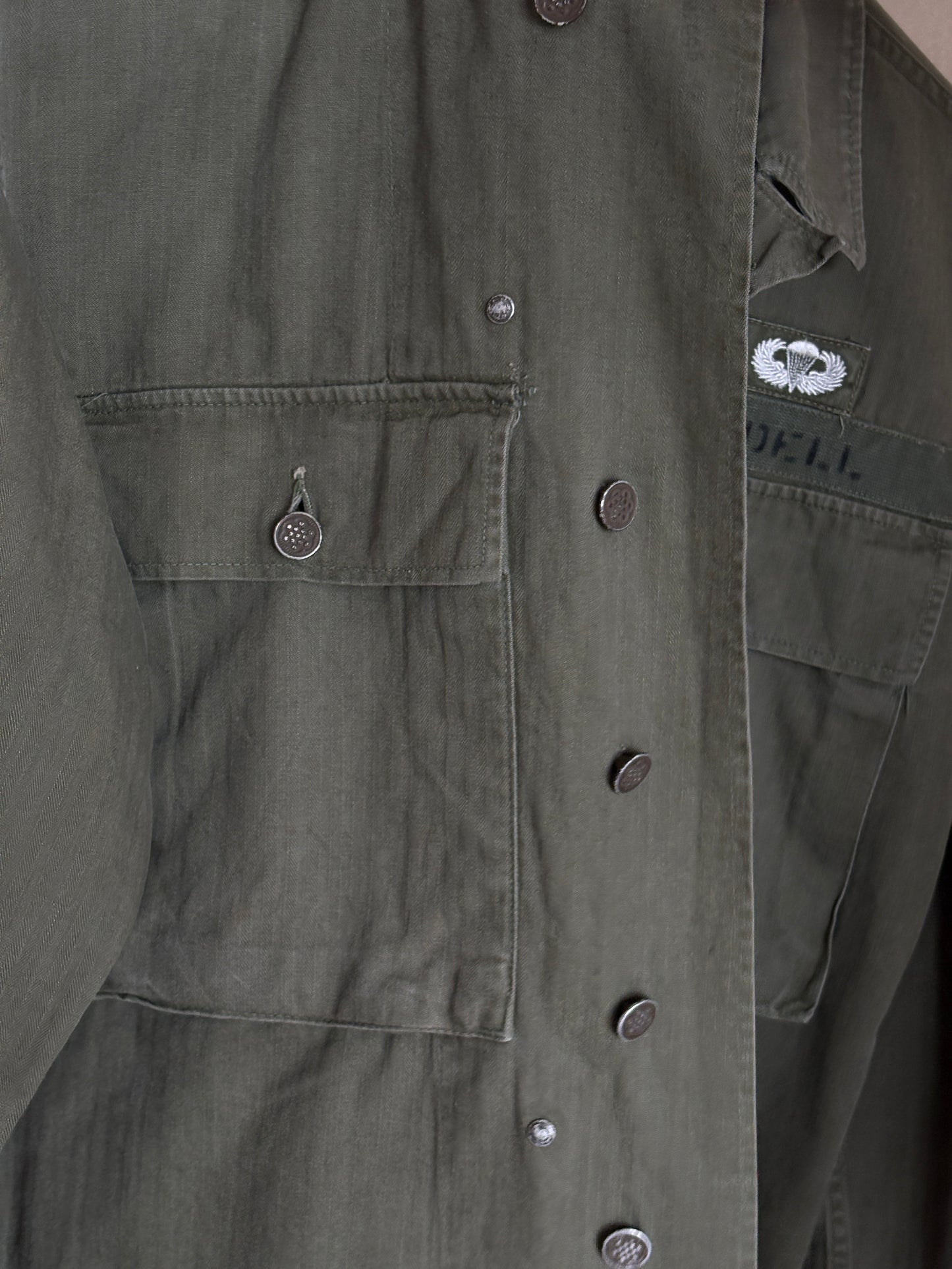 Med/L .Vintage WW2 US Army 2nd Pattern HBT 13 Stars Button Combat Shirt/Jacket