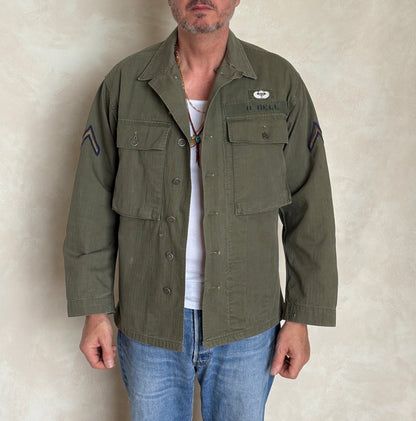 Med/L .Vintage WW2 US Army 2nd Pattern HBT 13 Stars Button Combat Shirt/Jacket