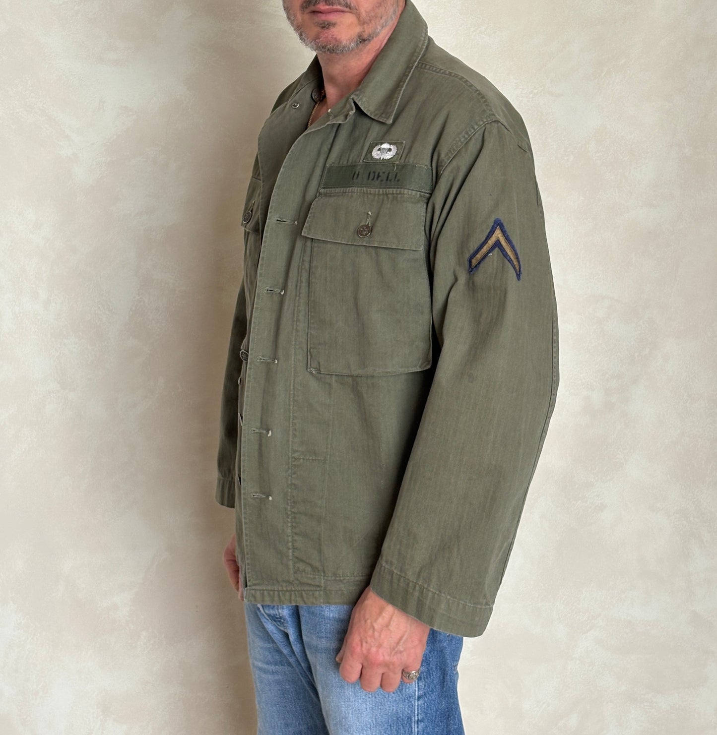 Med/L .Vintage WW2 US Army 2nd Pattern HBT 13 Stars Button Combat Shirt/Jacket