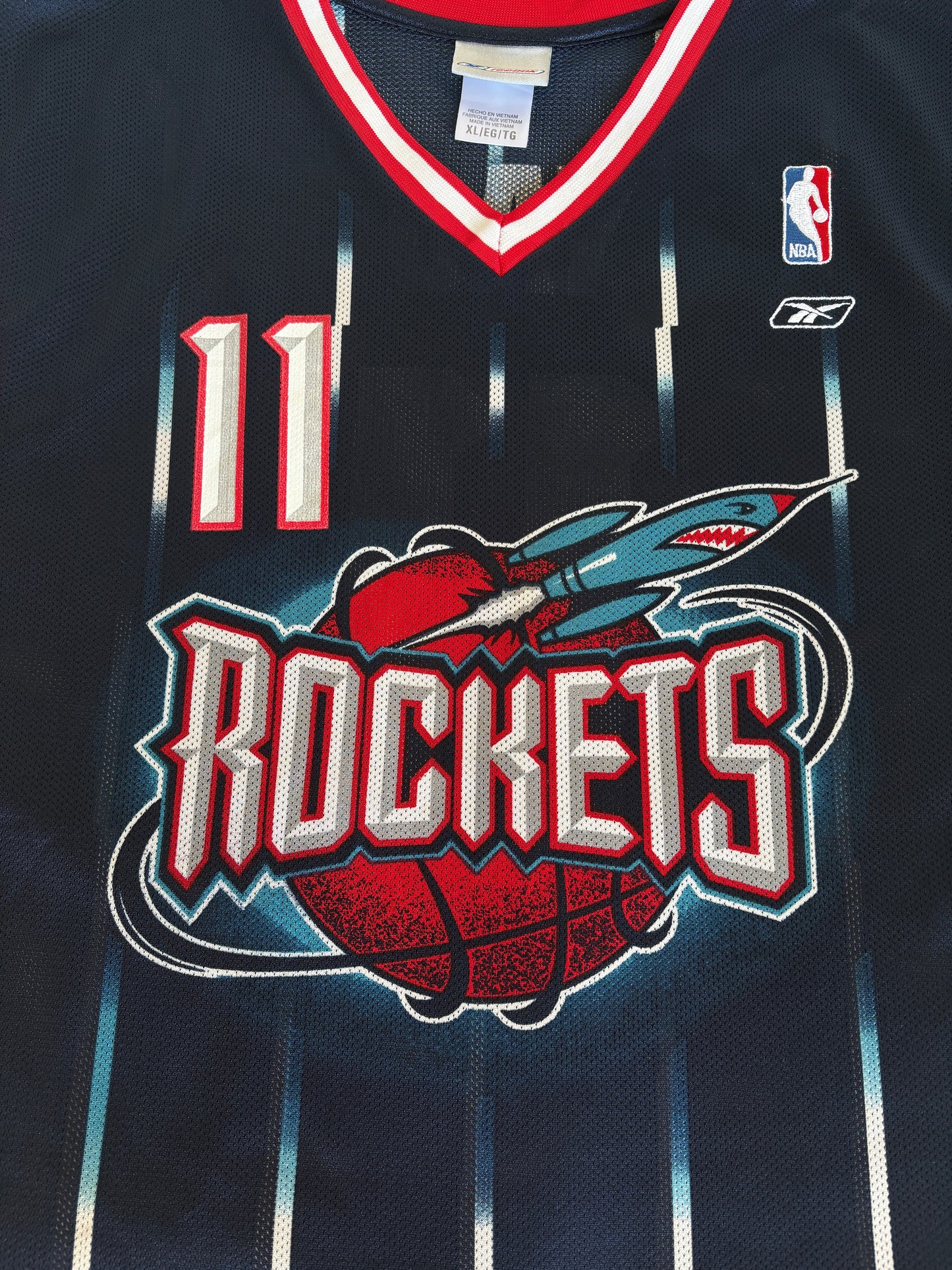 Reebok Houston Rockets Yao Ming No. 11 Jersey Size XL Navy Pinstripe Mesh 2000s NBA Vintage