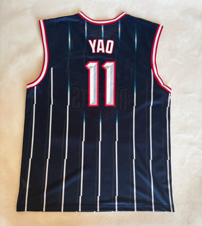 Reebok Houston Rockets Yao Ming No. 11 Jersey Size XL Navy Pinstripe Mesh 2000s NBA Vintage