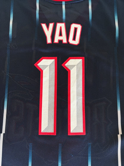 Reebok Houston Rockets Yao Ming No. 11 Jersey Size XL Navy Pinstripe Mesh 2000s NBA Vintage