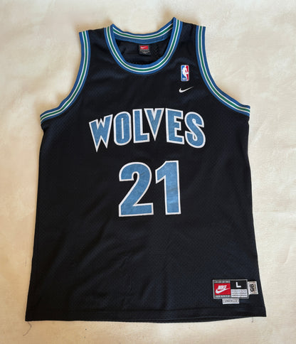 Nike Minnesota Timberwolves Kevin Garnett No. 21 Jersey Size L Black Mesh 1995 NBA Vintage