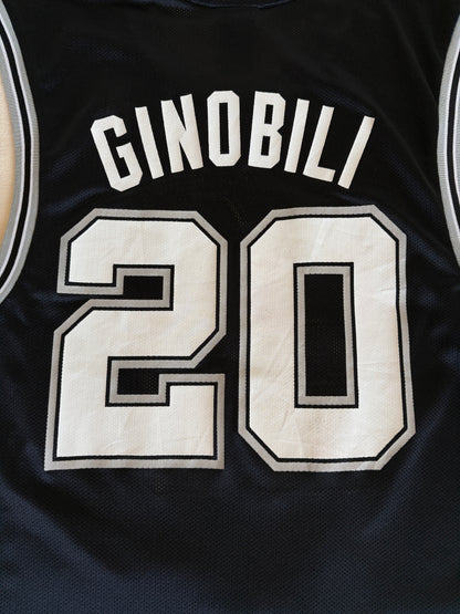 Reebok San Antonio Spurs Manu Ginobili No. 20 Jersey Size S Black Mesh 2000s NBA Vintage