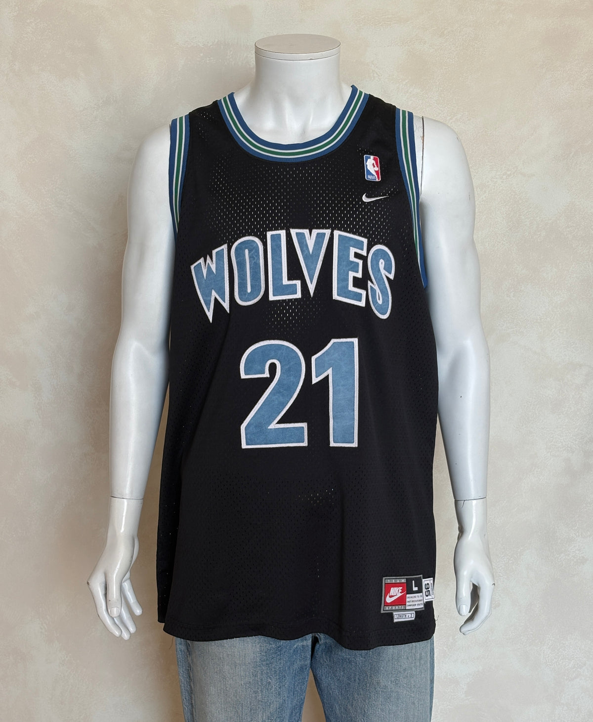Nike Minnesota Timberwolves Kevin Garnett No. 21 Jersey Size L Black Mesh 1995 NBA Vintage