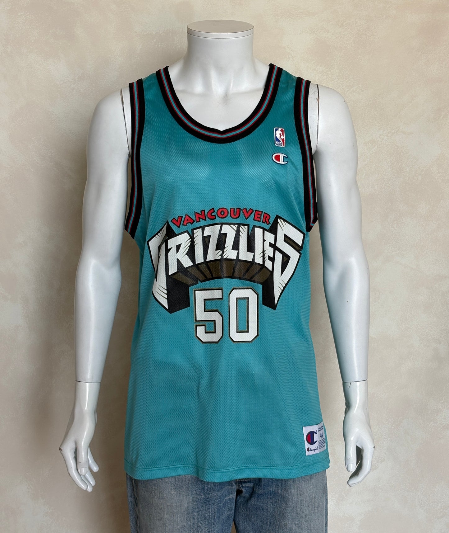 Champion Vancouver Grizzlies Bryant Reeves No. 50 Jersey Size 44 Teal Mesh NBA 90s