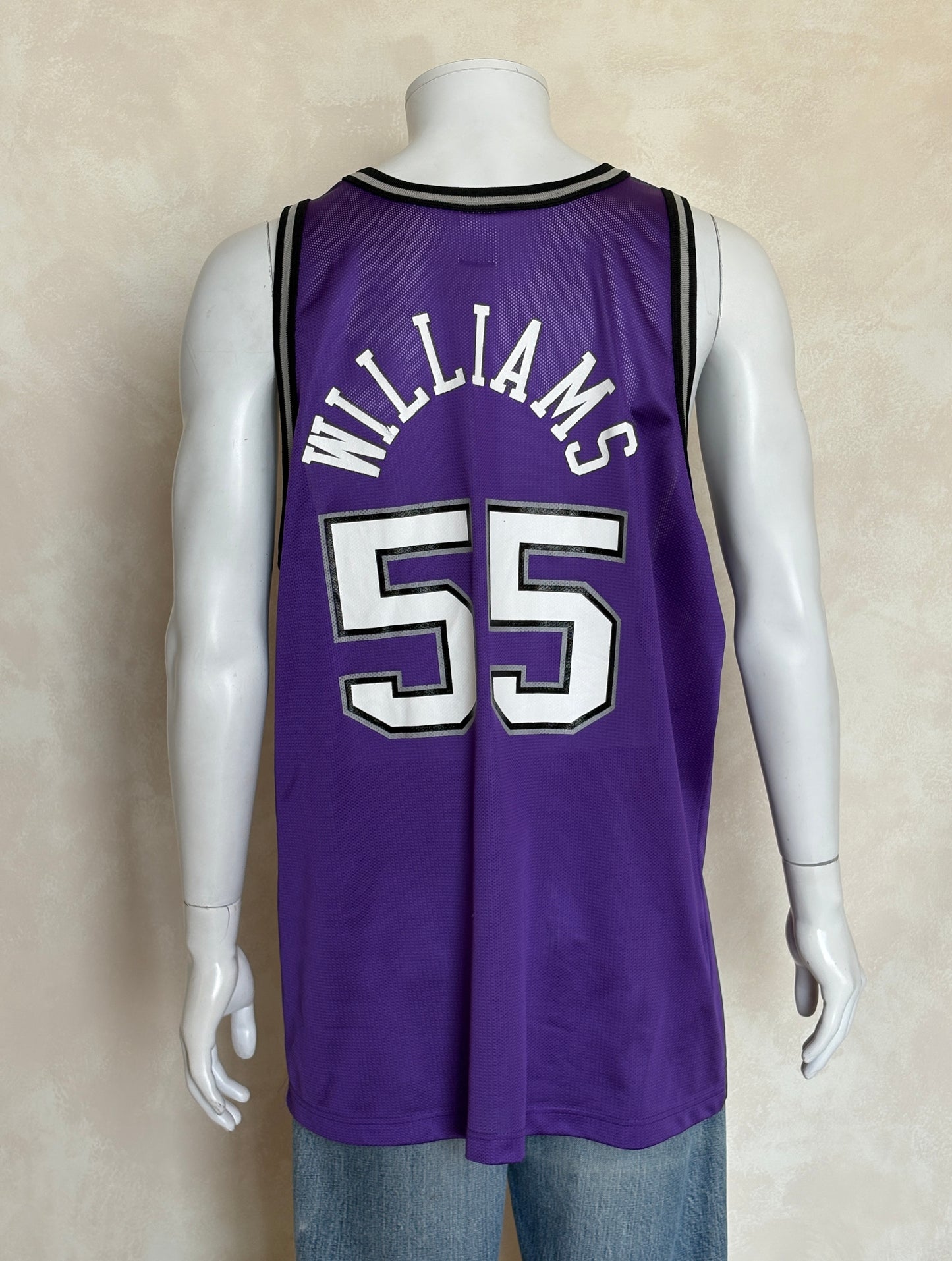 Champion Sacramento Kings Jason Williams No. 55 Jersey Size 48 Purple Mesh NBA 90s