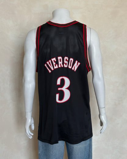 Champion Philadelphia 76ers Allen Iverson No. 3 Jersey Size 48 Black Mesh NBA 90s