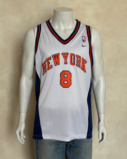 Nike New York Knicks No. 8 Jersey Size M White Orange Navy Mesh NBA Early 2000s