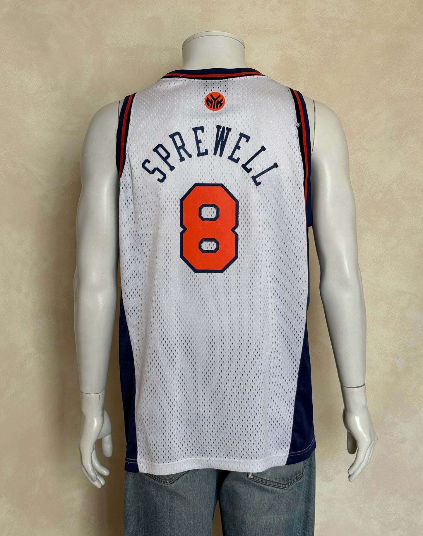 Nike New York Knicks No. 8 Jersey Size M White Orange Navy Mesh NBA Early 2000s