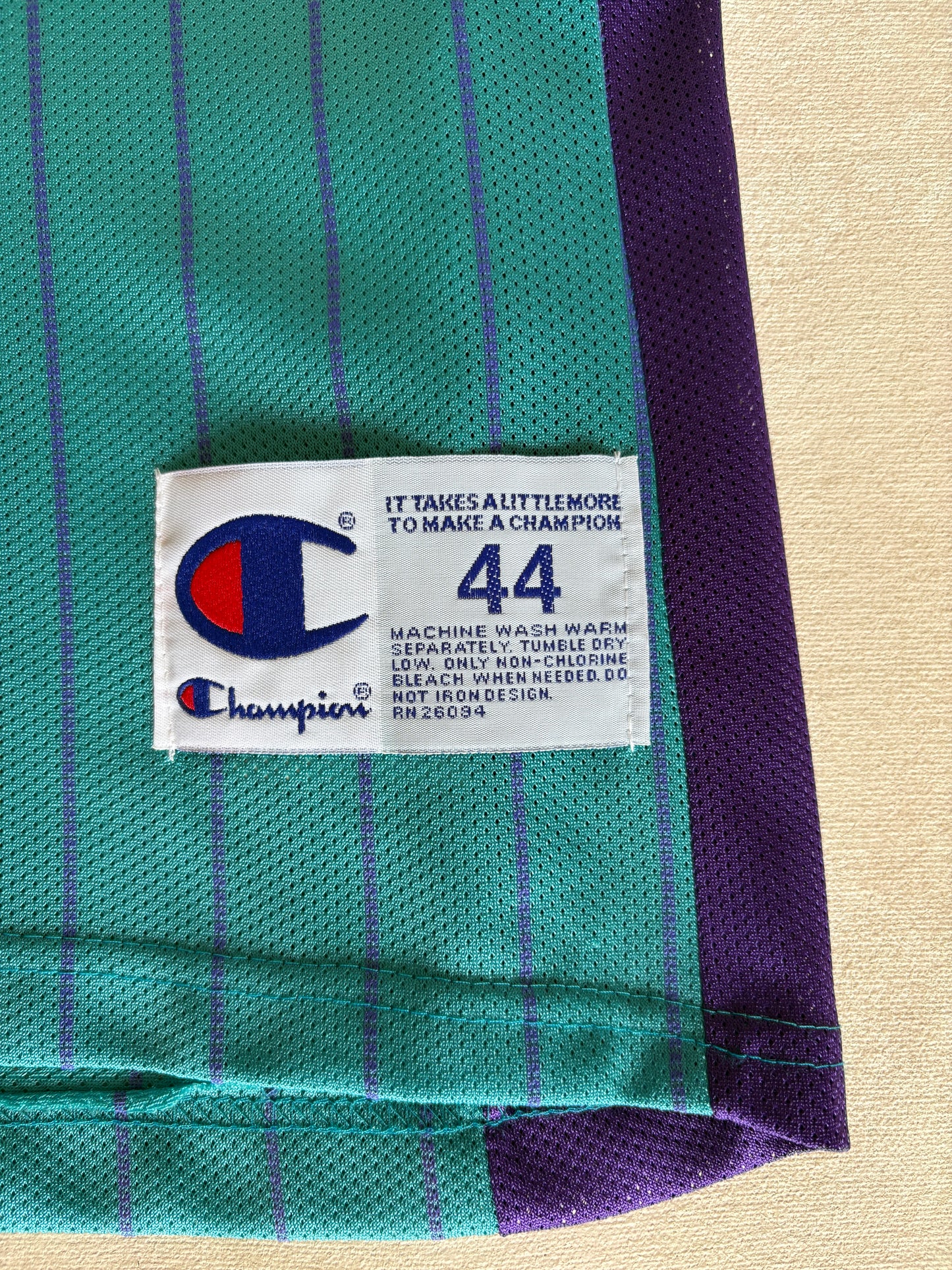 Champion Charlotte Hornets Jamal Mashburn No. 24 Jersey Size Large/44 Teal Pinstripe 90s NBA