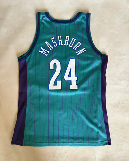 Champion Charlotte Hornets Jamal Mashburn No. 24 Jersey Size Large/44 Teal Pinstripe 90s NBA