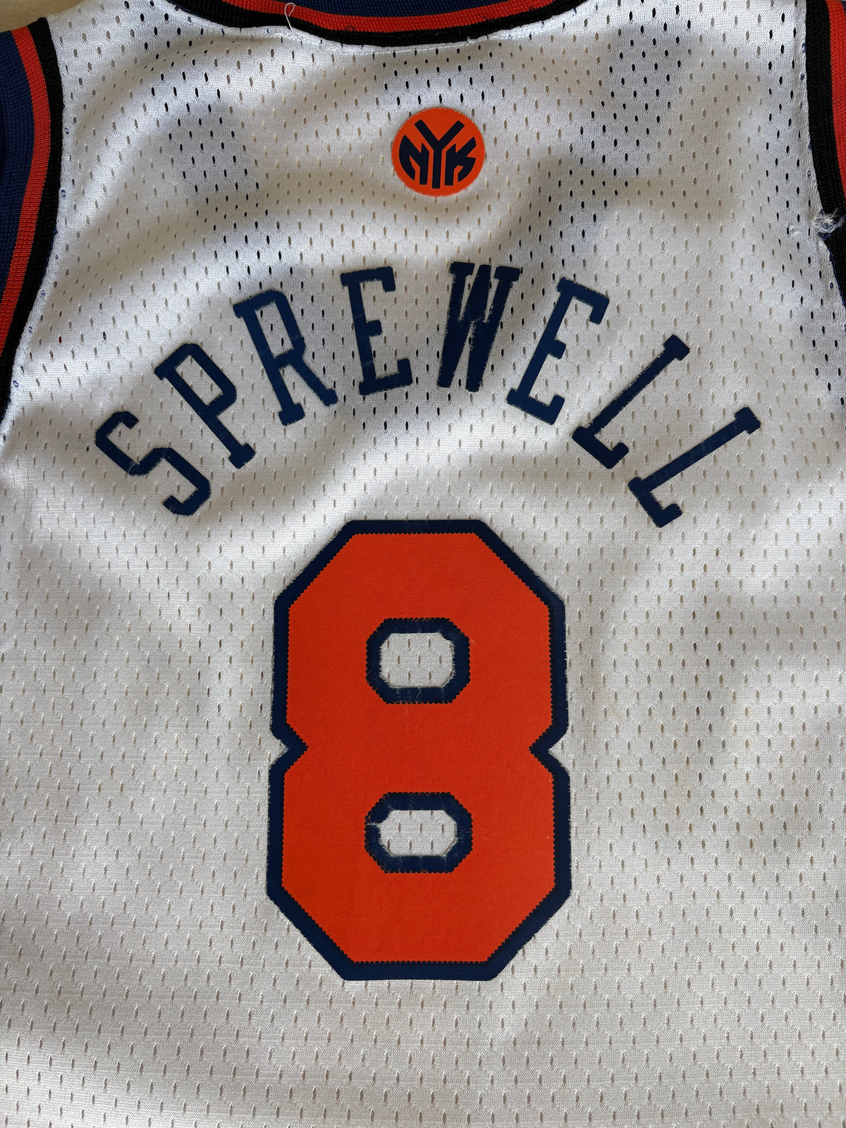 Nike New York Knicks No. 8 Jersey Size M White Orange Navy Mesh NBA Early 2000s