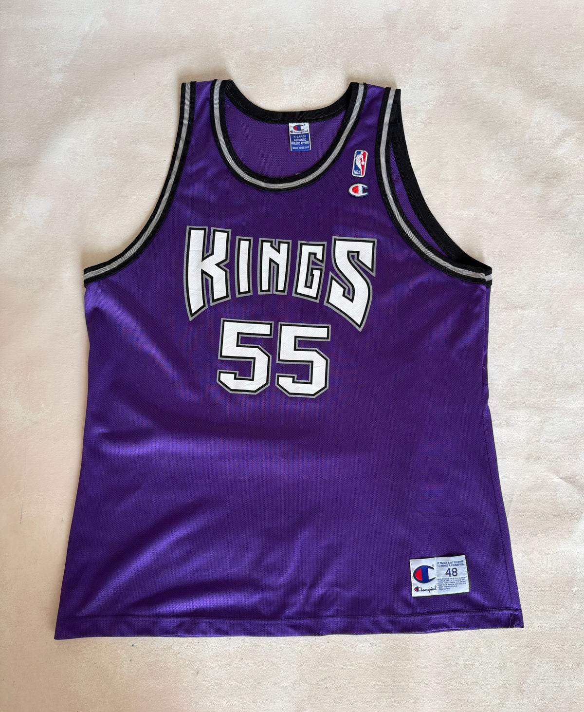 Champion Sacramento Kings Jason Williams No. 55 Jersey Size 48 Purple Mesh NBA 90s