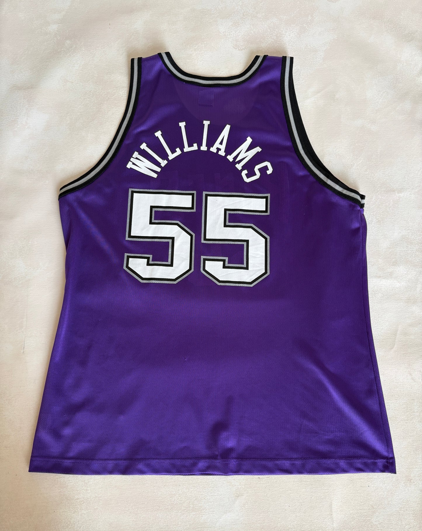 Champion Sacramento Kings Jason Williams No. 55 Jersey Size 48 Purple Mesh NBA 90s