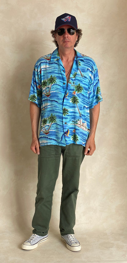 Size XL. Vintage 80s Hawaiian shirt-AJ357 Studio