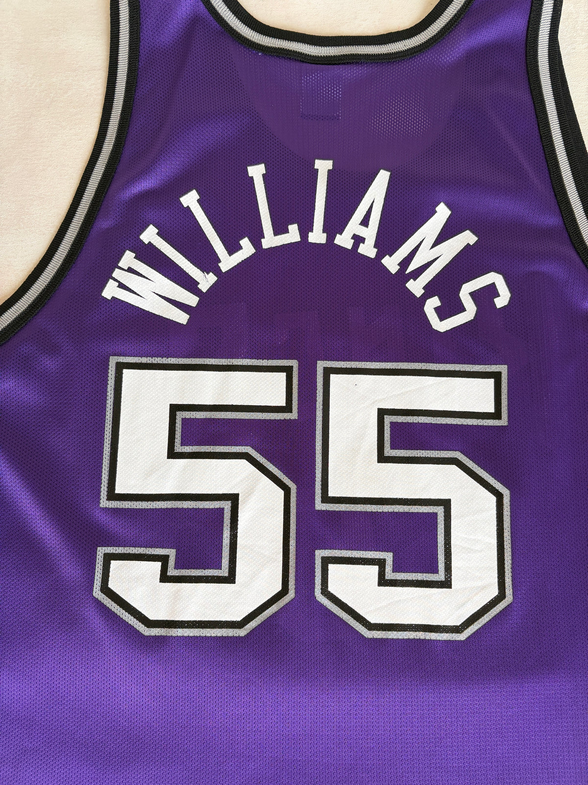 Champion Sacramento Kings Jason Williams No. 55 Jersey Size 48 Purple Mesh NBA 90s