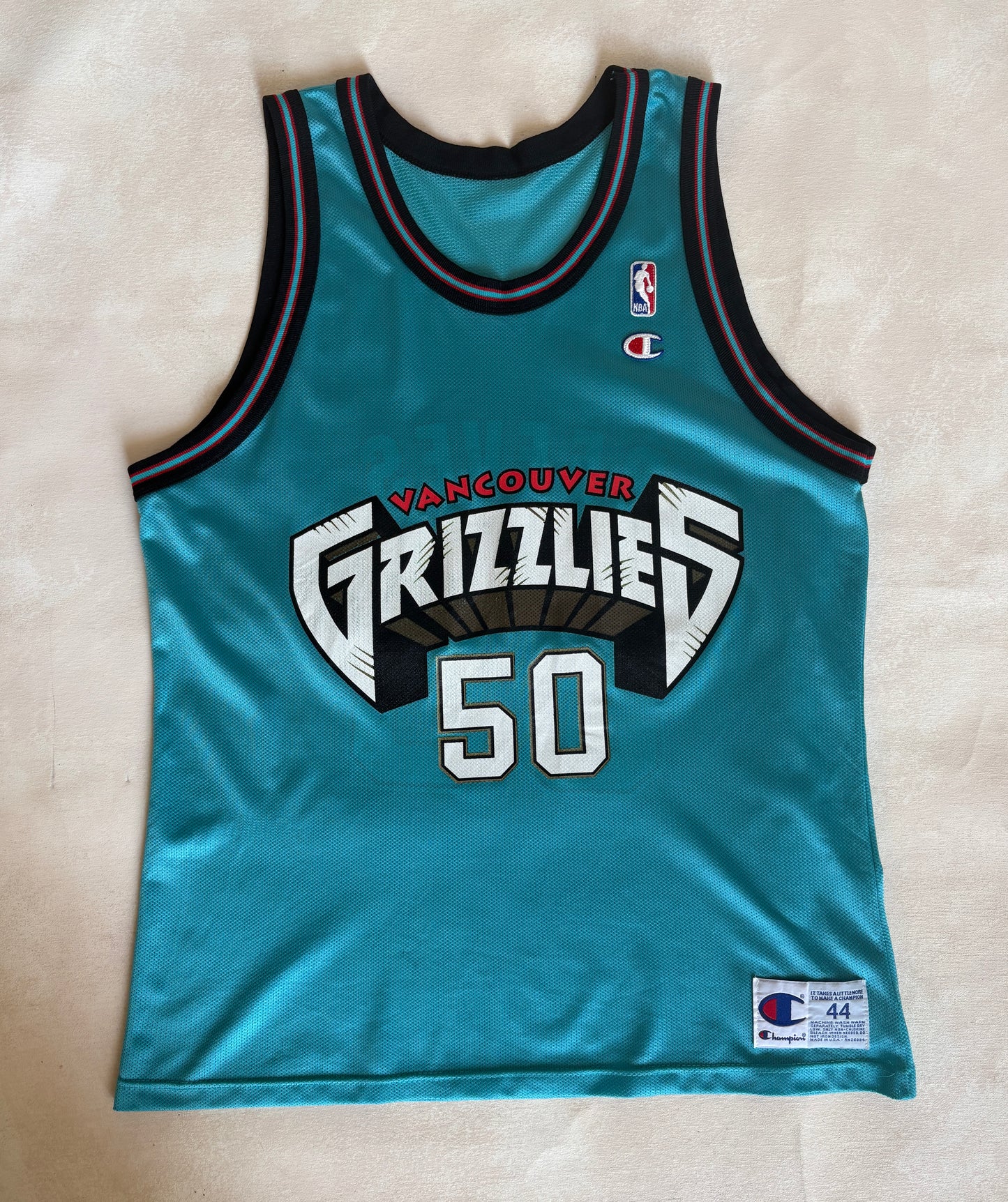 Champion Vancouver Grizzlies Bryant Reeves No. 50 Jersey Size 44 Teal Mesh NBA 90s