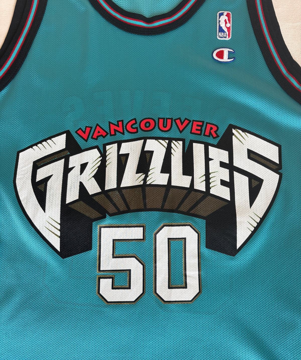 Champion Vancouver Grizzlies Bryant Reeves No. 50 Jersey Size 44 Teal Mesh NBA 90s