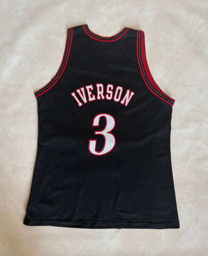 Champion Philadelphia 76ers Allen Iverson No. 3 Jersey Size 48 Black Mesh NBA 90s