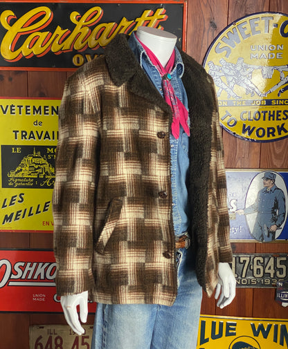Vintage 70s plaid wool coat by Silton – classic winter style made in USA – size 44 us / 54 eu-AJ357 Studio