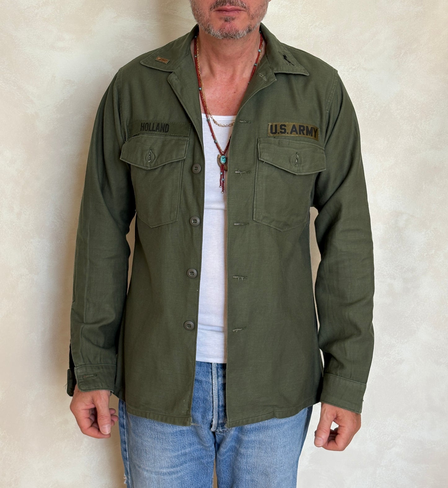 Med. Authentic 1970 Vietnam Era U.S. Army OG-107 Utility Shirt / Sateen Fatigue Shirt